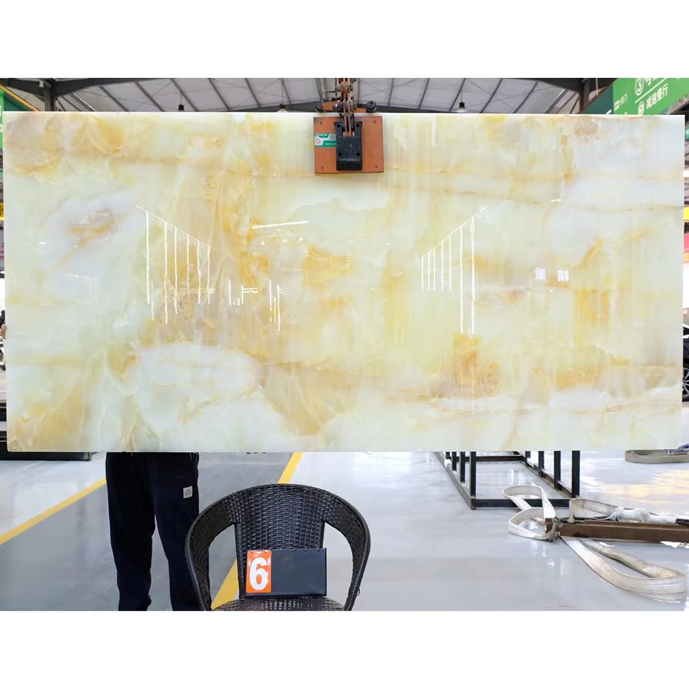 AST OEM/ODM Natural Honed Stone Luxury Afghan Natural Transparent Backlit Yellow flower ice jade Onyx Slabs for Indoor Design