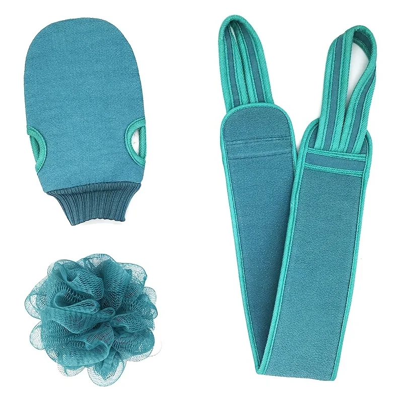 3 in 1 Bath Sponge Set for Shower Exfoliating Glove Mesh Puff Loofah Long Back Scrubber Bath Gift Set for Adults
