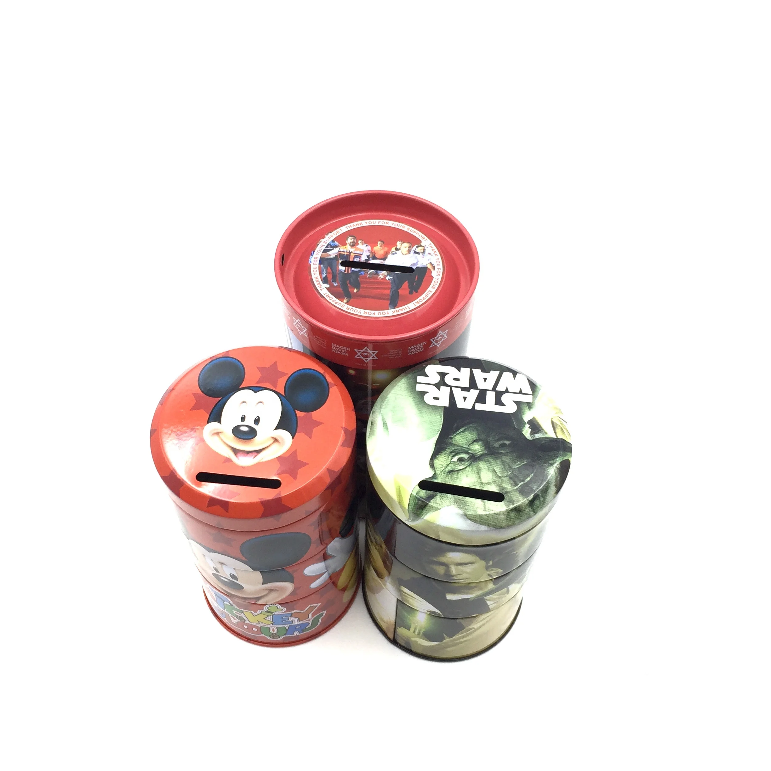 OEM round tin coin bank metal tin money box custom logo peggy bank