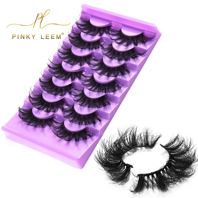 Pinky leem Wholesale Custom 18mm 22mm 25mm faux mink eyelashes private label 3d 5d fluffy mink eyelash vendor full strip lashes
