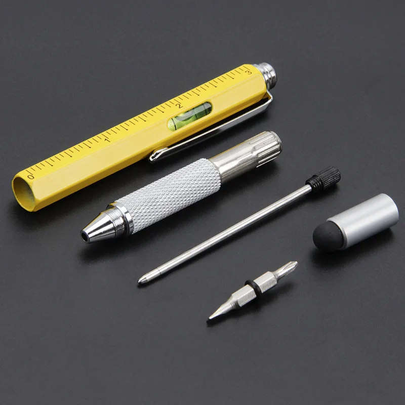 Multi-Function Six-in-One Metal Ballpoint Pen Cross-Border Capacitor Pen for Welcoming Gifts