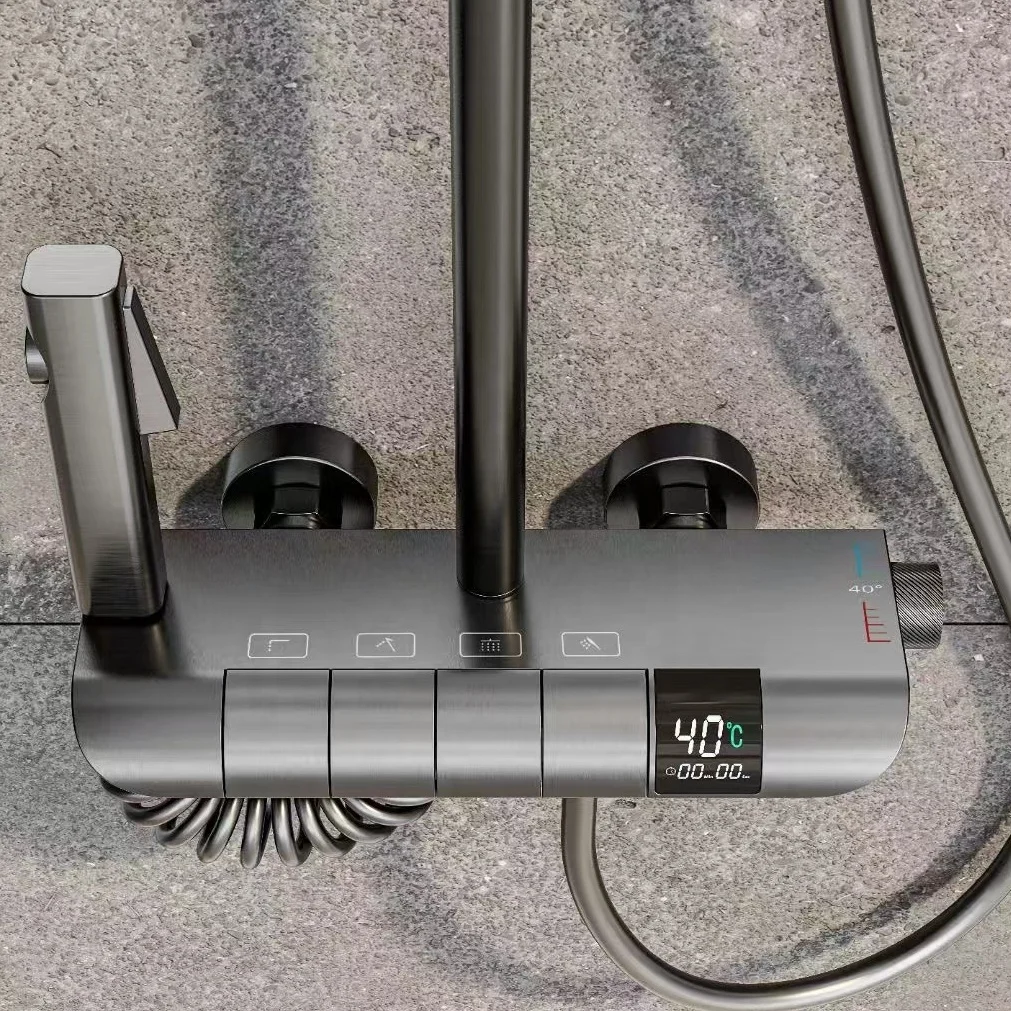 Automatic Luxury Bathroom System Digital Display Piano Key Brass Shower Faucet Constant Temperature Mixer Shower Set