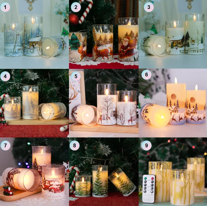 Elk Flameless LED Candle lamp Snowflake Pillar LED Candles Electronic LED Candle for Christmas Decor Desktop decorations
