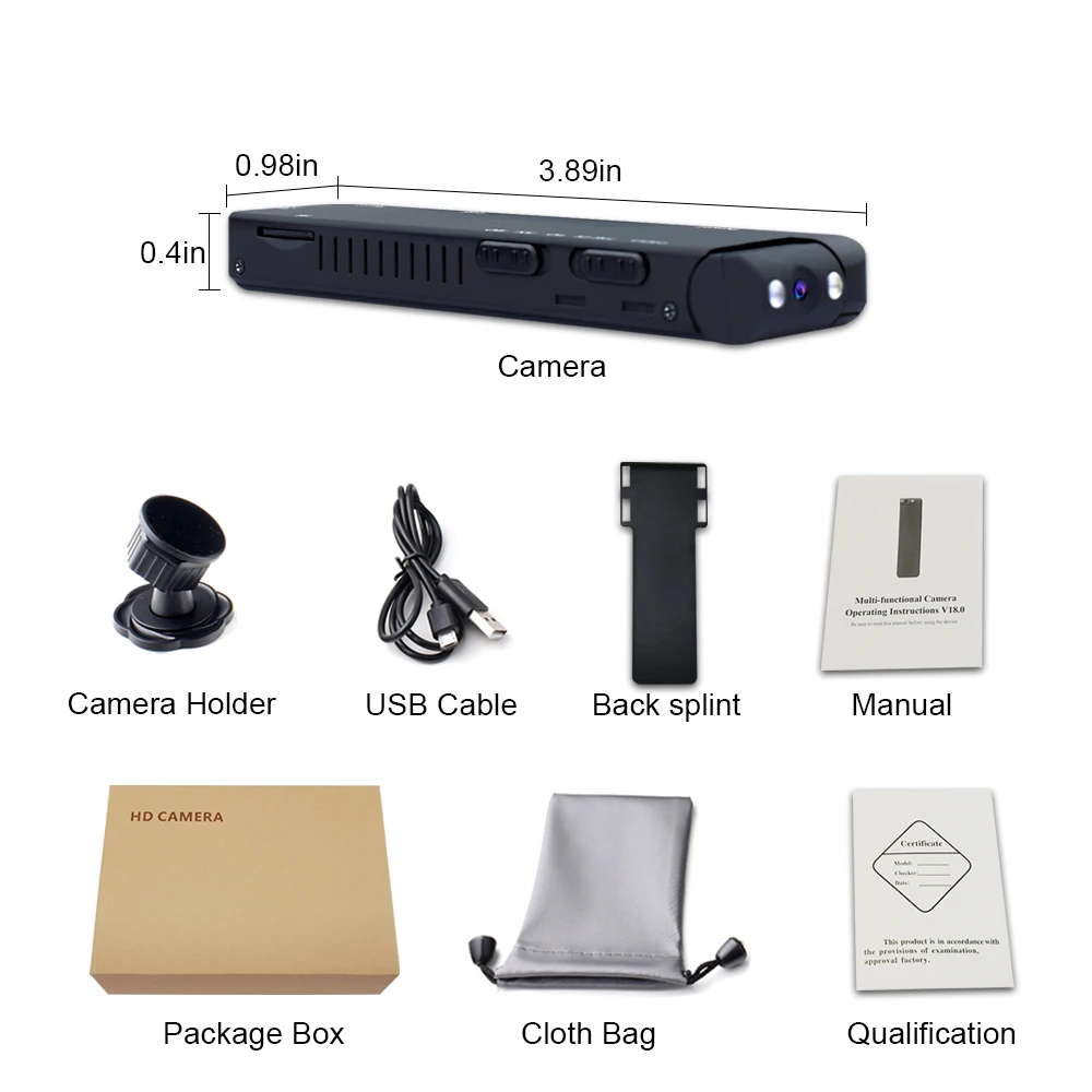 HD 1080P Mini Camera Espionage Video Recorder with Back Clip