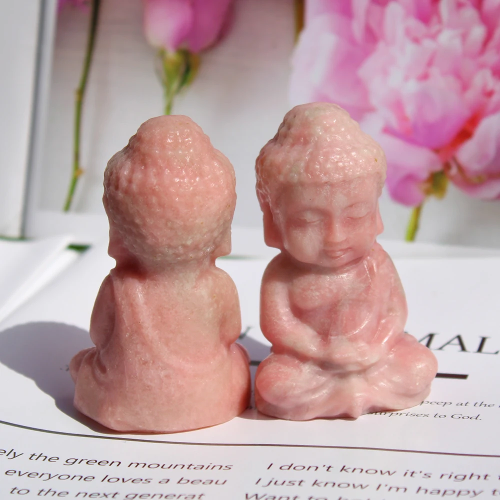 Hand Carved Natural Pink Opal Gemstone Crystal Baby Buddha Carving Ornament For Home Decoration