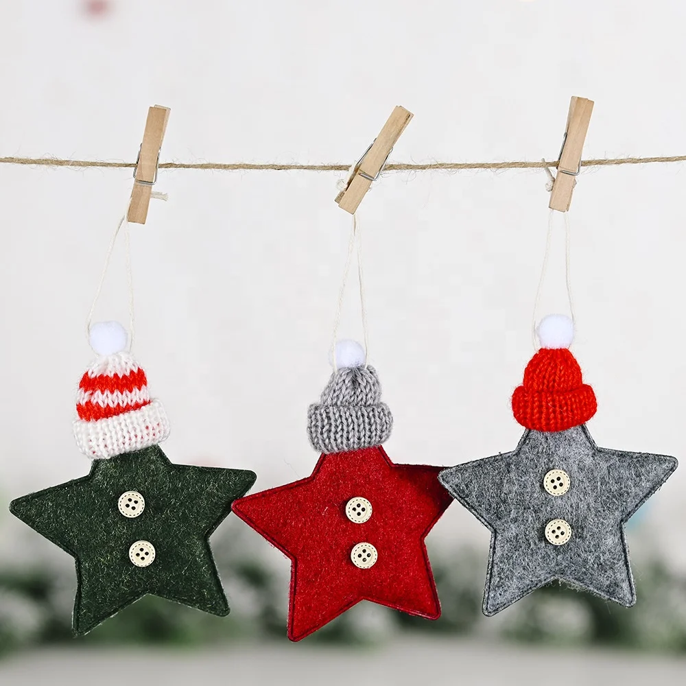 DIY Handmade 13cm Knit Wool Felt Five Pointed Star Christmas Ornament For Christmas Tree Home Festival Decoration