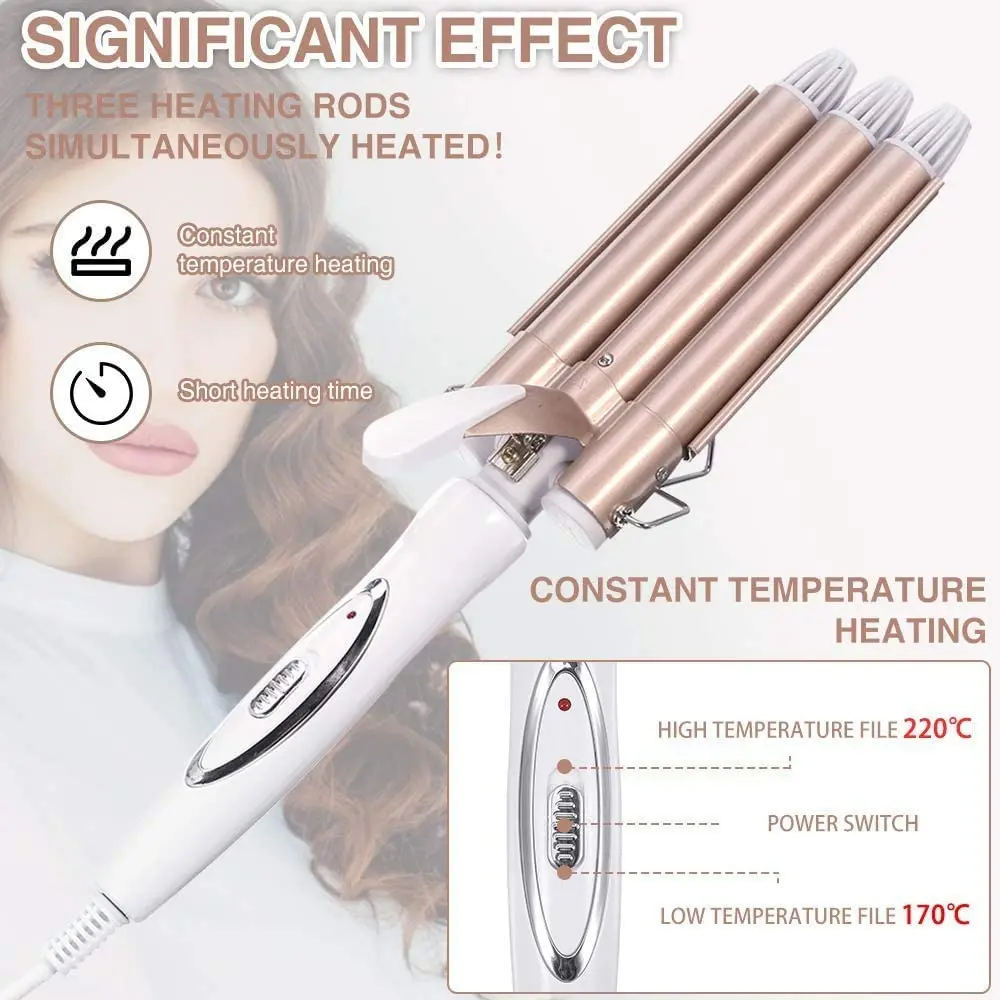 Hot Electric Curling Iron with 3 Rods Professional Hair Curler Portable Wave Wand Styling Tool with 3 Barrels OEM/ODM
