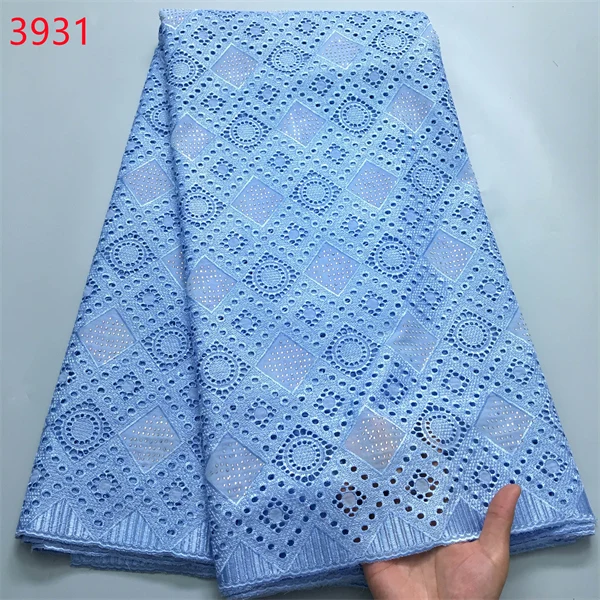 3931 Pure White African Plain Lace Fabric Embroidery High Quality Dry Swiss Voile Cotton With Crystal For Women Wedding Dress