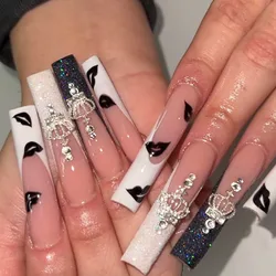 New arrival elegant rhinestone fake nails 2022 press on nails summer crystal decorated fake nails with glue