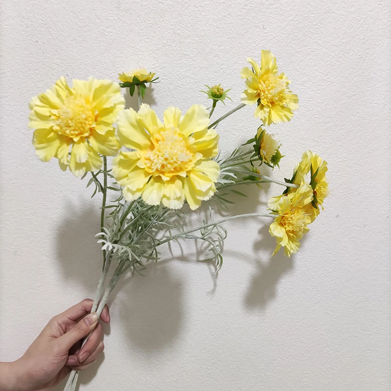 6 Heads Faux Decorative Gerbera Daisy Silk Flocking Artificial African Daisy Flower