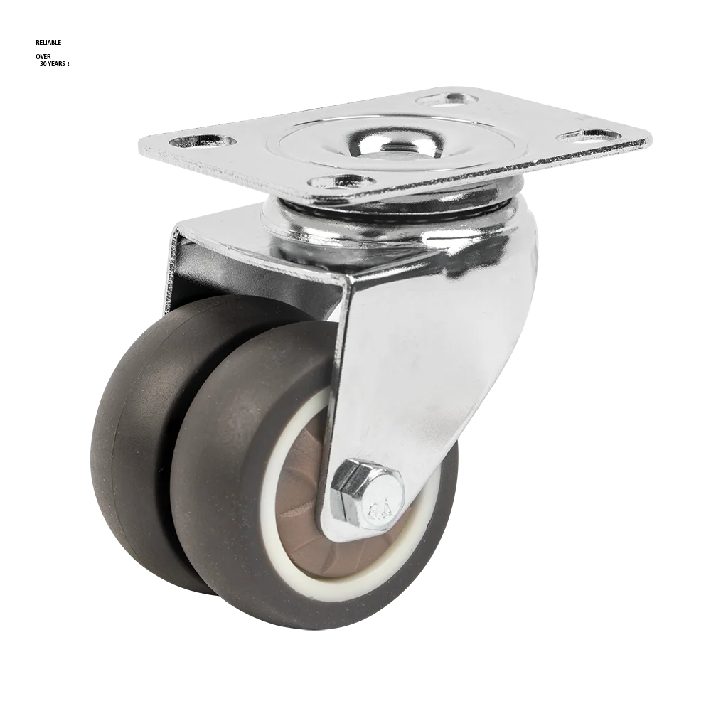 Furniture Fitting 1.5 2 Inch TPE Small Rubber Wheel Castor Chromed Twin Wheel Caster