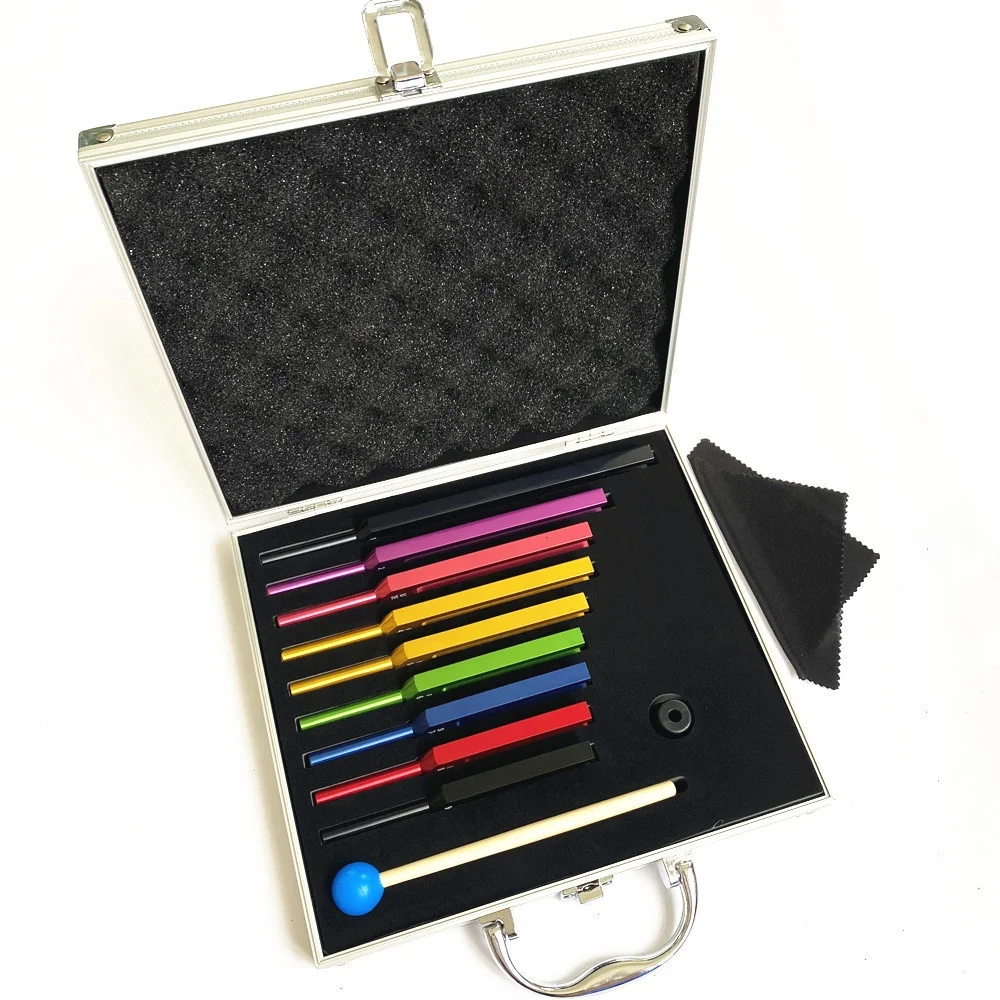 Solfeggio Tuning Fork Set 9 Tuning Forks for DNA Healing Chakra Sound Therapy with Exquisite Aluminum Multicolour