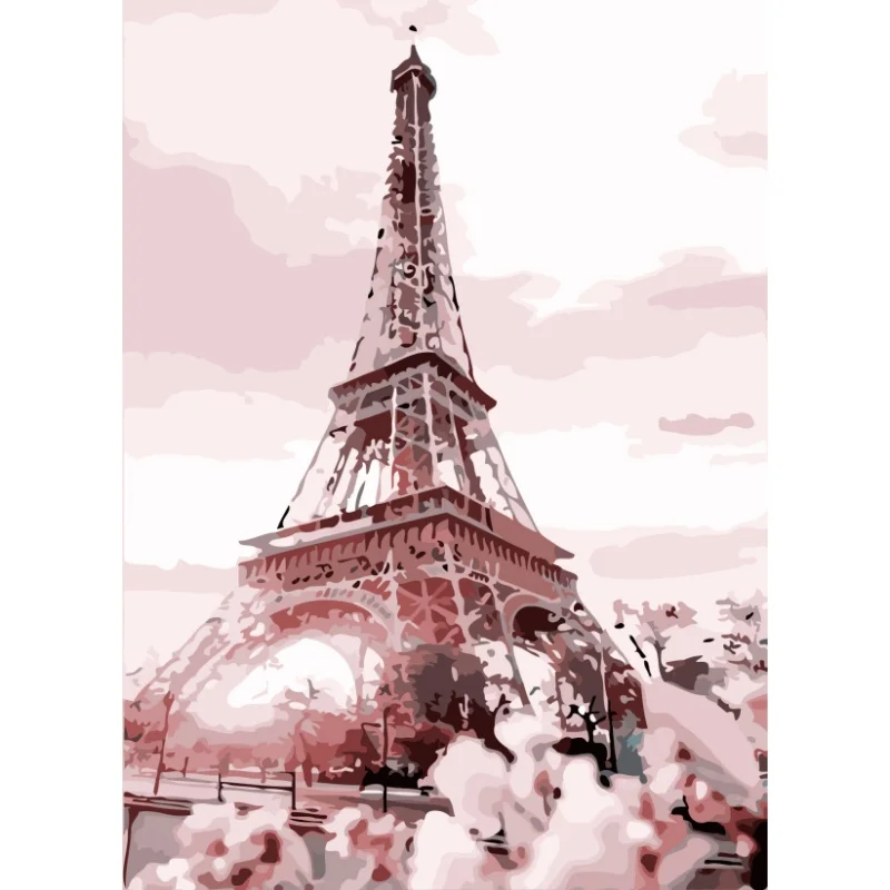 Eiffel Tower Paint by Numbers Adult Beginner Wall Art Colorful Canvas Oil Painting Kit Gift Inspired by Paris City French