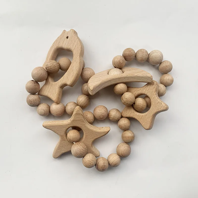 New Design Sensory Baby Teething Toys Rattle Soft Bpa Free Wood Baby Teether