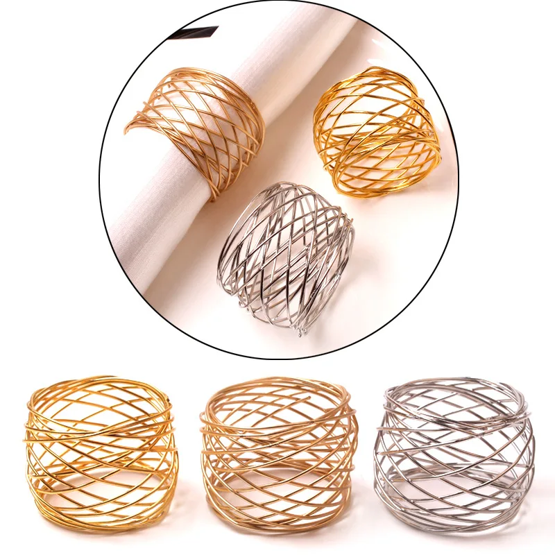 Tabletop Decor Round Mesh Metal Wire Napkin Rings Handmade Napkin Holder Ring for Dinning Table Parties