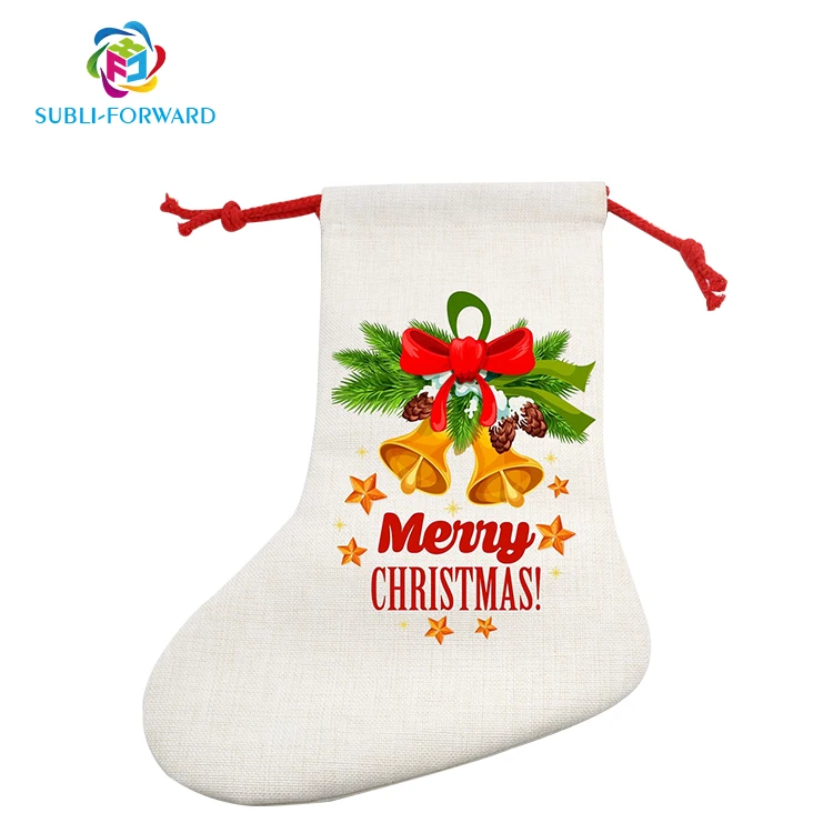 Subli-forward Christmas Decoration Supplier Polyester Linen Blank Santa Sack Stocking Gift Bag Sublimation Christmas Stocking