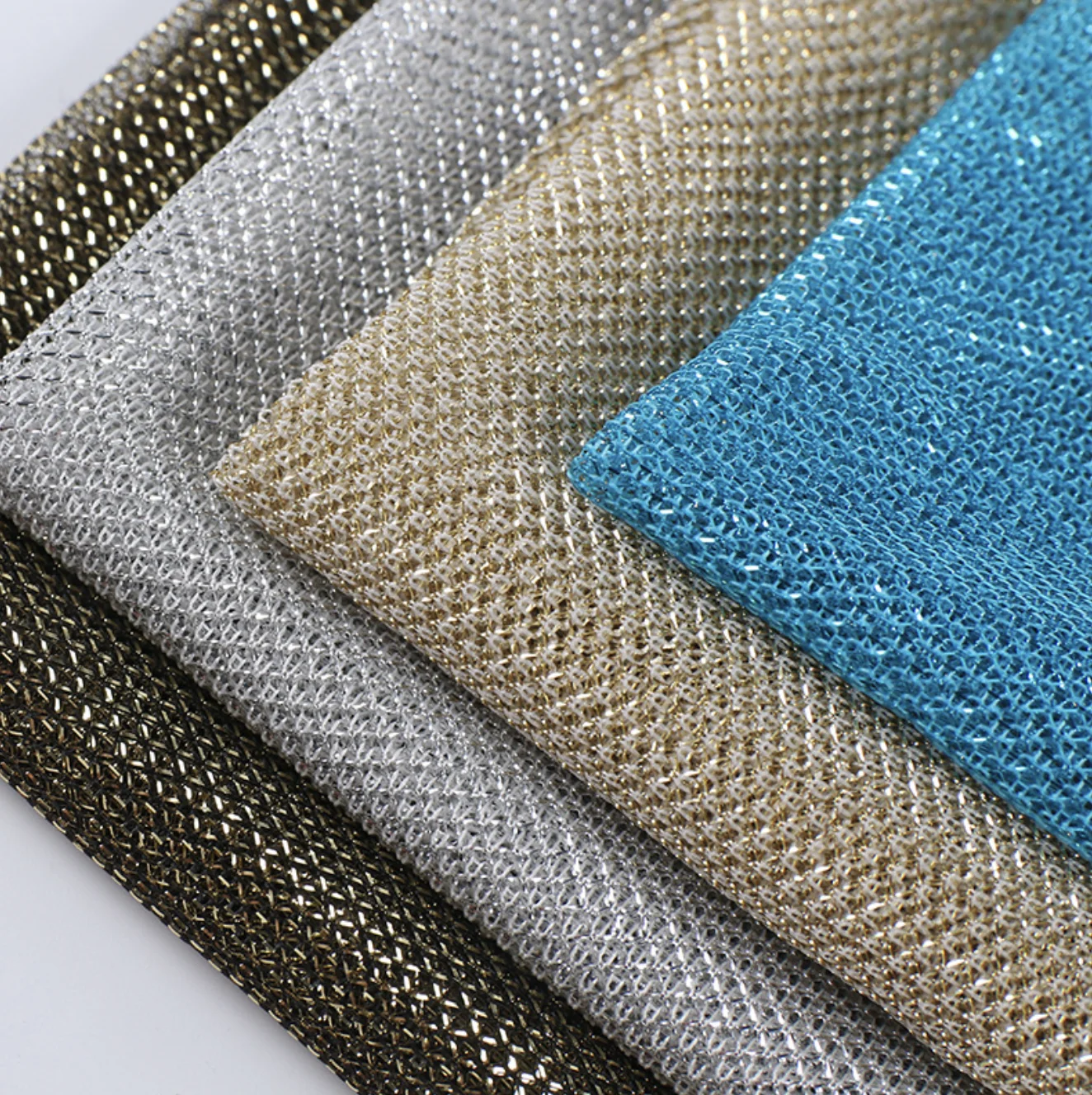 Hot-Sell Glitter Mesh  Net  Gold Metallic Knitting Mesh Tinsel Fabric  Bright Silk Stage Performance Fabric Dress