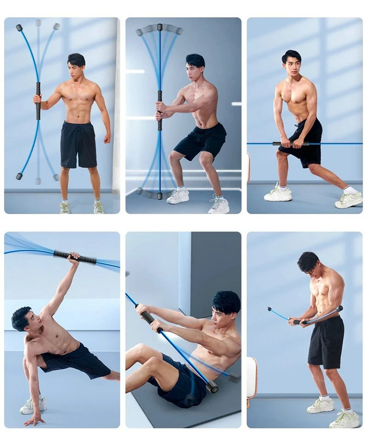Factory Custom Logo Gym Fitness Aerobic Fiberglass Stretch Vibrating Swing Bar Flexi-bar Felix Stick