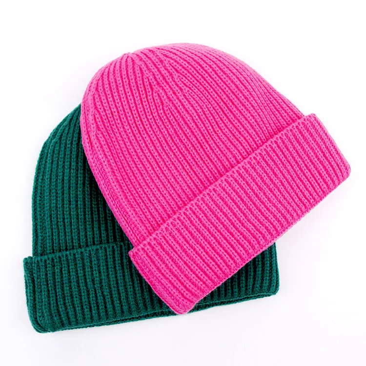 Ribbed Logo Embroidery Knitted Winter Cap Warm Knitted Beanie Hat Custom Acrylic Knitted Beanie