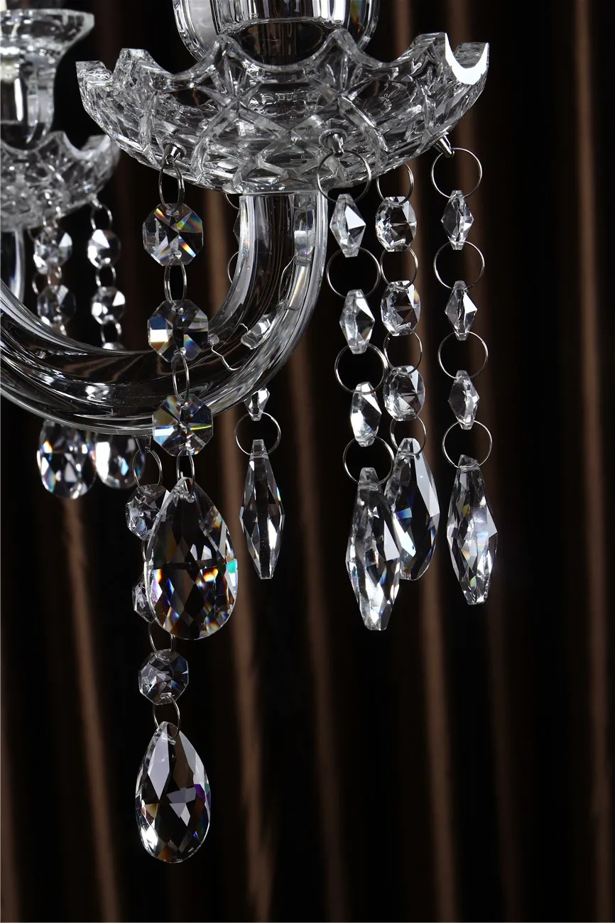 New luxury 5 arms K9 Crystal  candelabra Wedding Centerpiece wholesale Tall Glass Tubes Candle Holder with Lampshade for sale