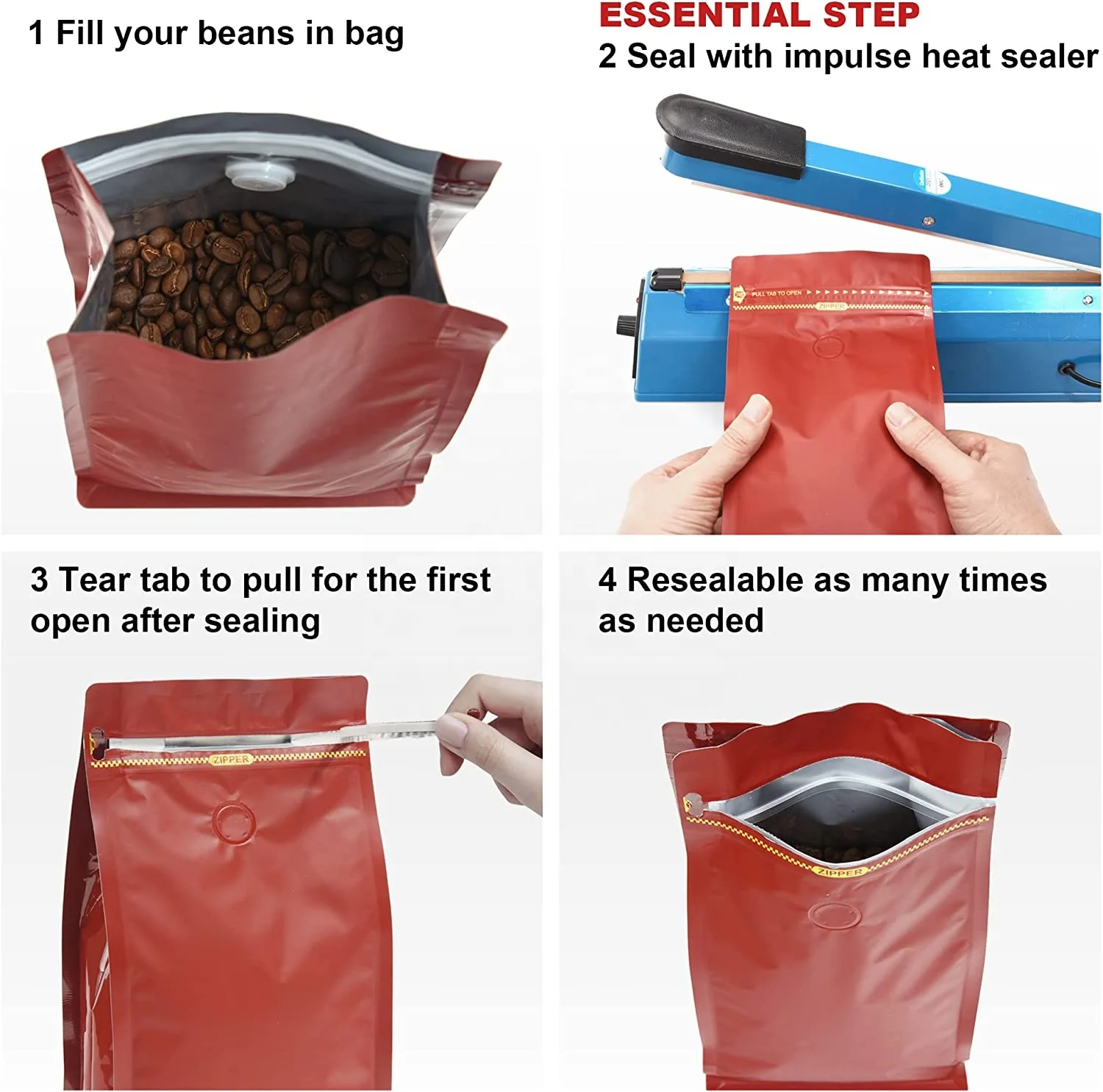 Wholesale reusable tinned coffee bags black aluminum foil flat bottomed vertical storage suitab large coffee bag with valve