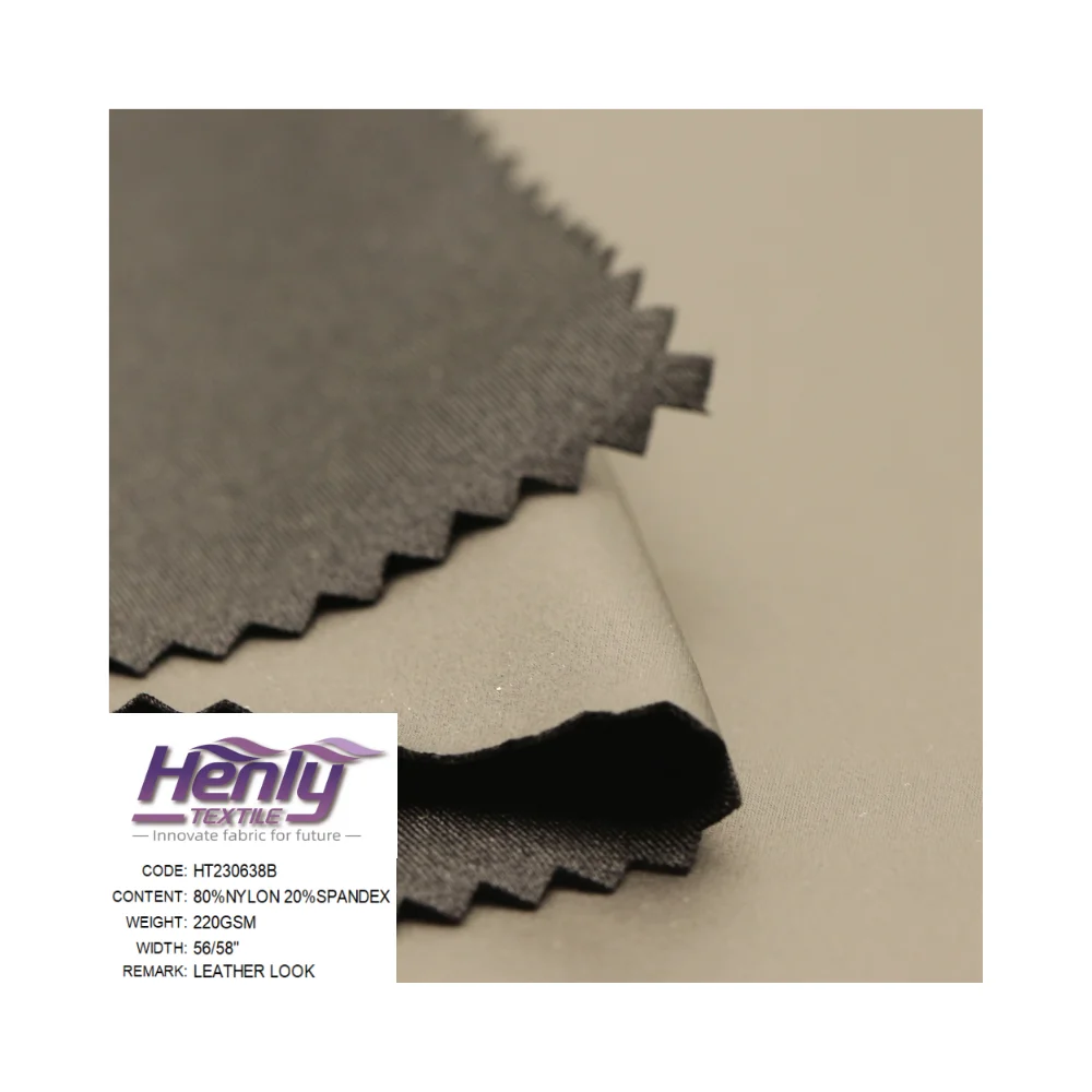 HTCF230638B 80%NYLON 20%SPANDEX 220GSM Knitted Fabric Boned with Leather Look