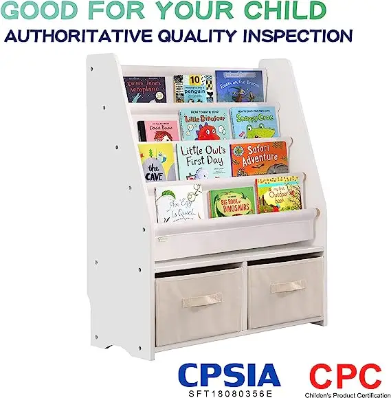 Kids Wooden Bookcase  Baby Storage Book Rack and Toy Organizer Cabinet Book Display for Playroom Bedroom Toddler Room Nursery