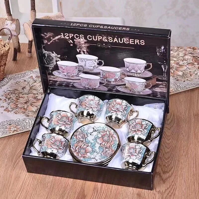 luxury ceramic flower print art traditional ethiopian turkey coffee cup set with gift box
