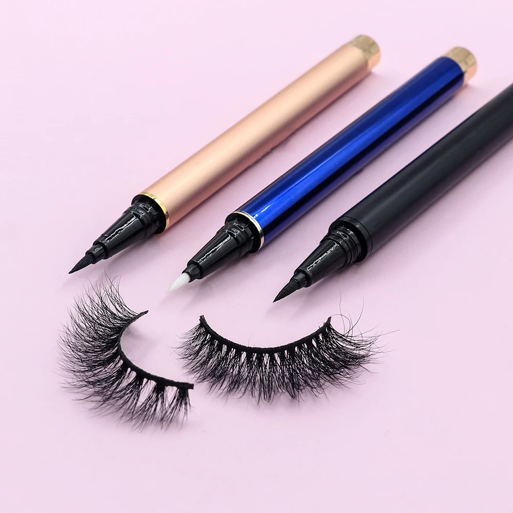 2-in-1 Self Adhesive Lash Liner Glue Pen Waterproof Non Magnetic Diamond Bling Glitter Liquid Eyeliner Pencil Custom Packaging