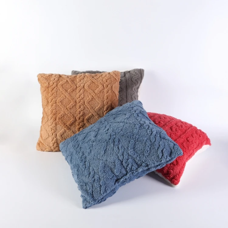 Low MOQ Home Decorative Throw Pillow Sherpa 3D Jacquard plush Fleece Pillow