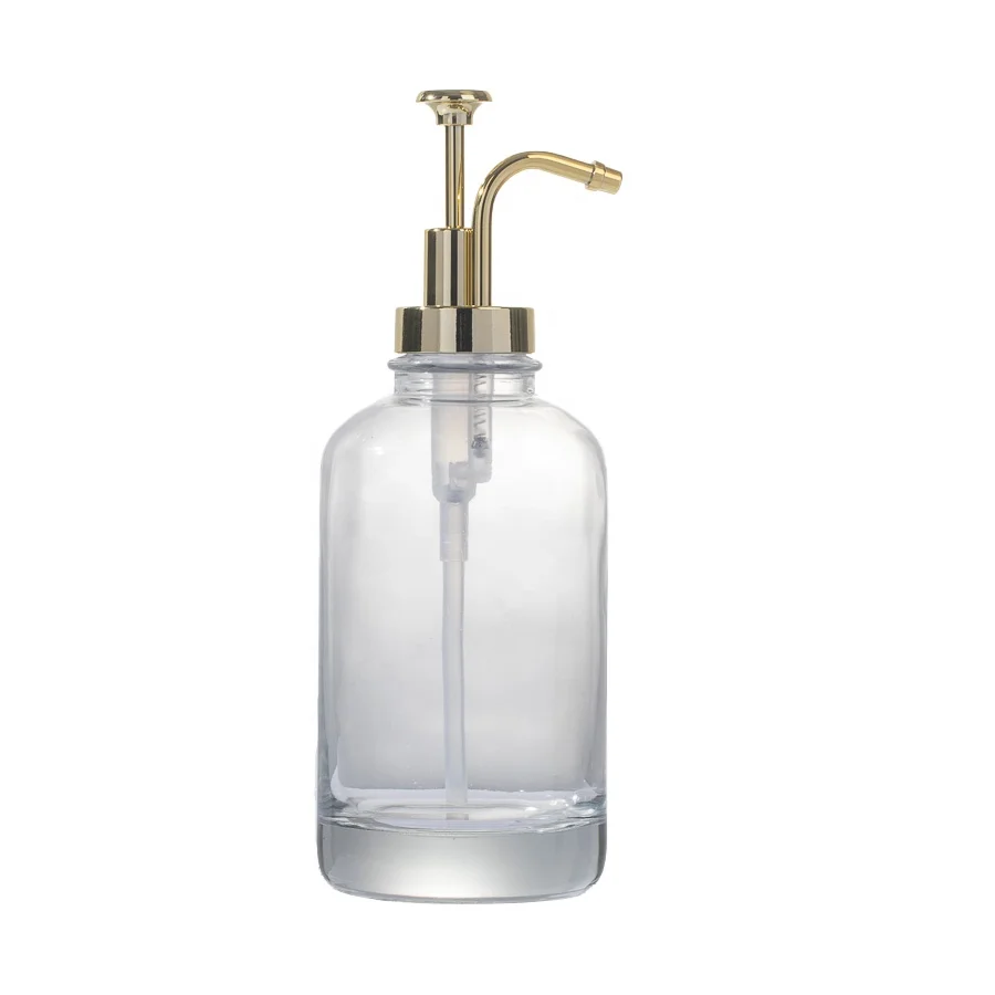 Refillable 16oz High Flint Thick Glass Liquid Soap Dispenser With Gold Rustproof Pump Lid Dish Soap Dispenser For Kitchen