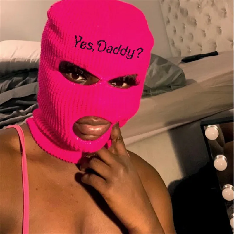 Yes daddy fashion ski mask sexy balaclava face mask 3 hole knitted full face cover woman winter hat