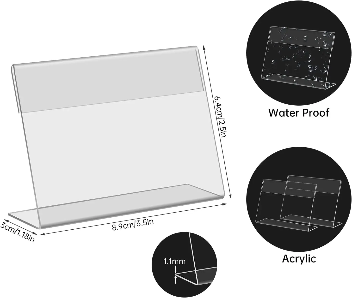 Mini Clear Acrylic Sign Display Holder With Blank Labels,Horizontal Slanted L-shape Name Card Price Card Tag Label Counter Top