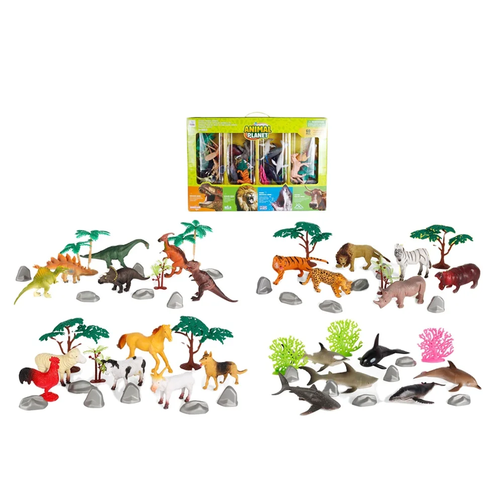 Diy Park Rock Tree Set Plastic Wild Farm Sea Animal Toy with Dinosaur