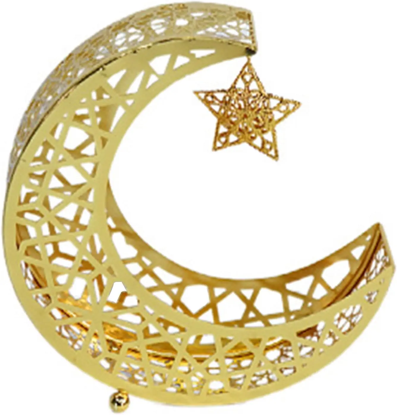Decorative Moon Star Snack Tray Hollow Out Metal Dessert Plate Food Storage Container Serving Platter For Eid Table Decor