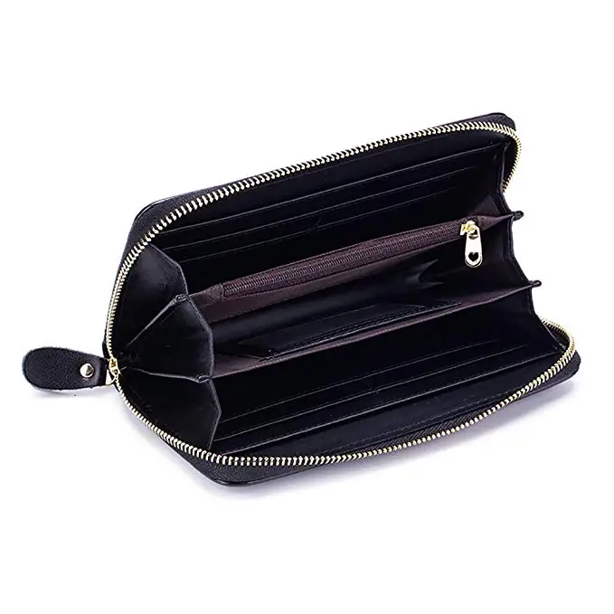 Women grain cowhide Wallet Hand  beautiful design Painted Flowers Ladies Wristlet Wrist strap Long Purse