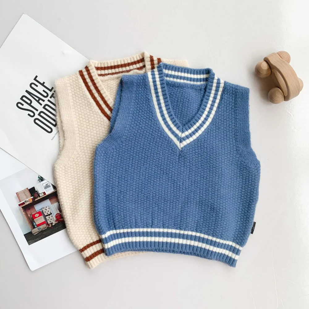 
Baby Kids Knitted College Style Vest Sweater Children Knitwear Factory Direct Sales 