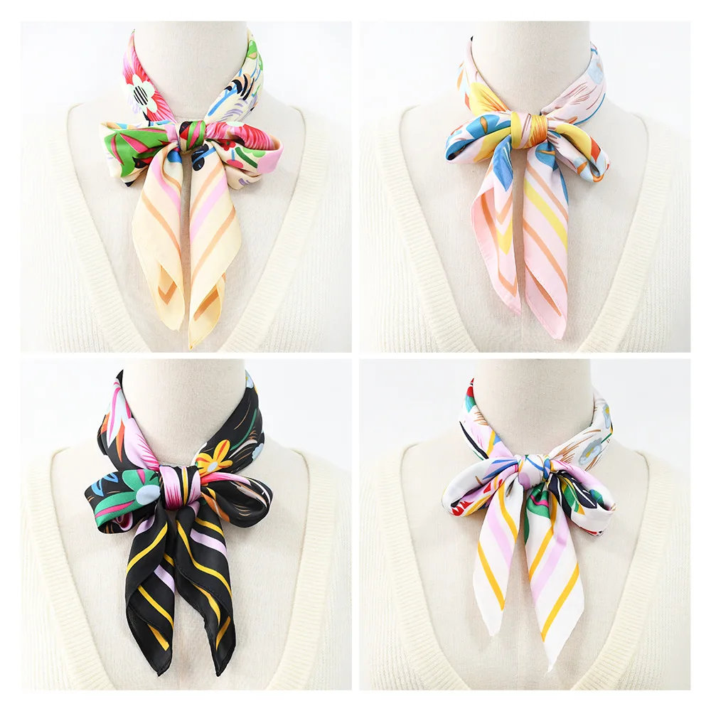 Wholesale Custom 70*70CM Large Square Flower Pattern Satin Silk Scarves