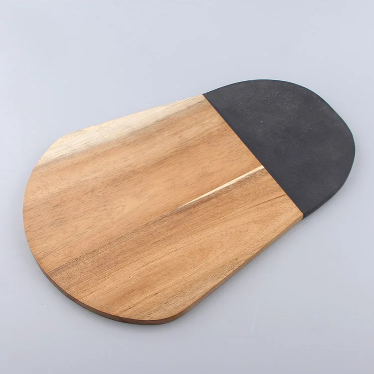 Marble and Natural Wood Serving Cutting Board for Steak, Fruits and Bread Tray