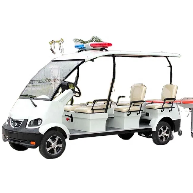 high quality 6 seats and one stretcher  6 seater electric lithium ambulance shuttle bus golf cart for patients and hospital