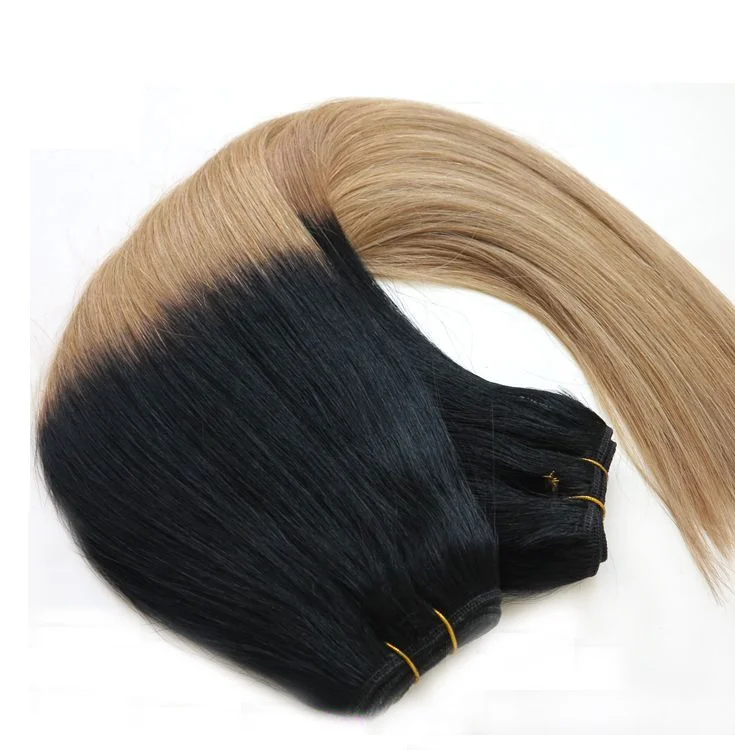 Ombre Brown to Blonde Straight Machine Double Weft Double Drawn Brazilian Remy Human Hair Weave