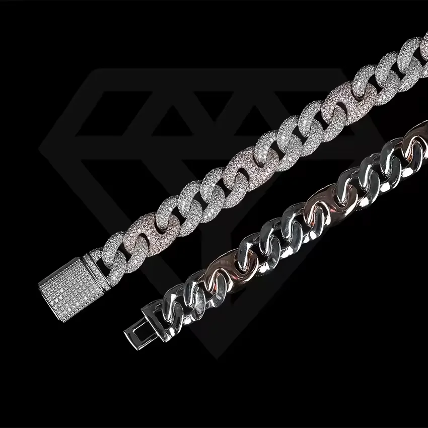 Hip Hop Jewelry 15mm Miami Cuban Link Chain CZ Cubic Zirconia Cuban Men Necklace Chain