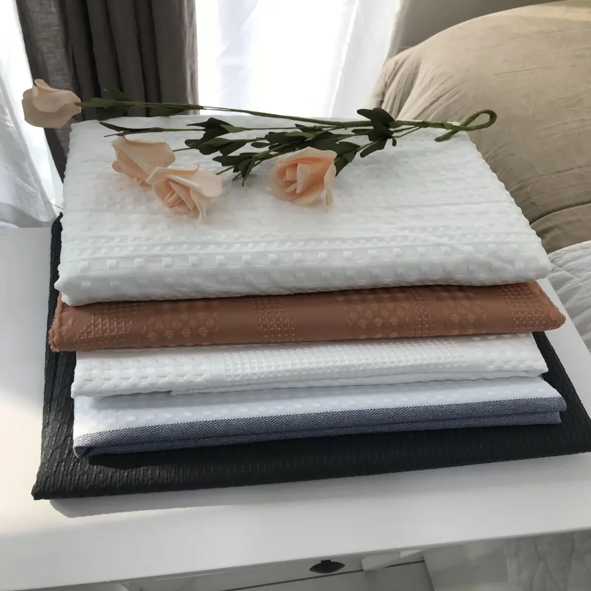 Custom logo Super Soft Waffle Fleece Honeycomb blankets Solid luxury cool waffle plaid bed blankets throws for summer sofa