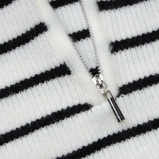 Women Knitted Sweaters Striped Jumper Fall Winter 2023 Long Sleeve Pullover Casual Half Zipper Turn Down Collar Knit Streetwear