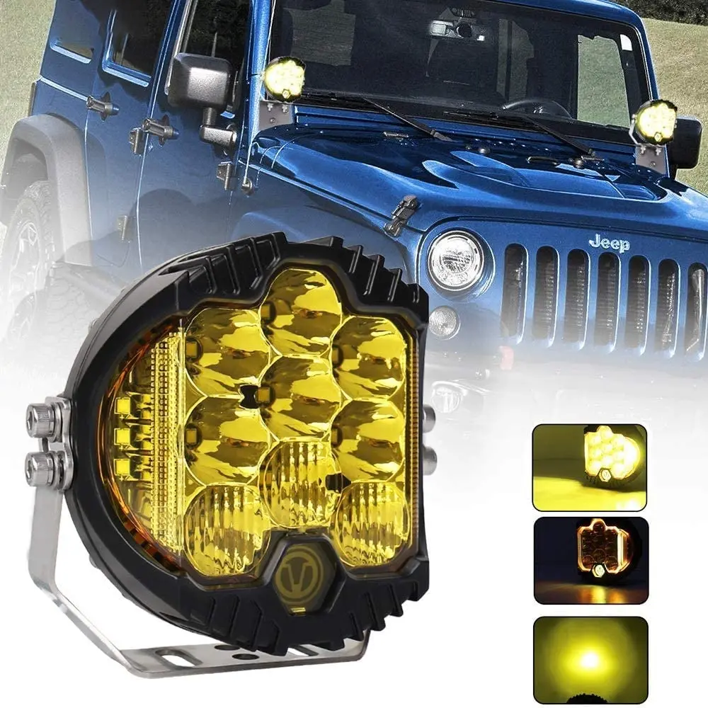 5 Inch 7' 50W Amber LED Work Light Bar Side Shooter Off Road Driving Light Spot Flood Combo Lights for Jee p Truck ATV SU V Car
