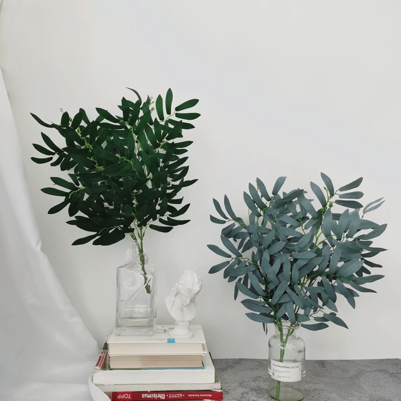 Artificial leaves stems branches plastic eucalyptus leaves pick plastic faux greenery plant branches