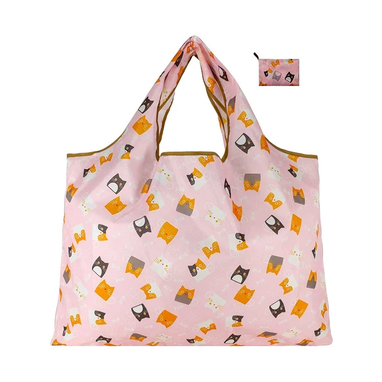 Cheap custom reusable large folding RPET non woven 190T 210tT 210D 420D polyester fold bag foldable shopping bag