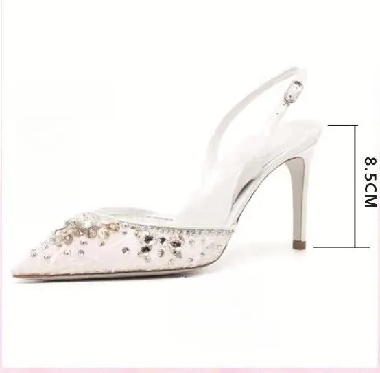 PDEP 2024  rhinestone new point toe elegant women  high heel wedding shoes crystal lace net stiletto heel shoes for women new