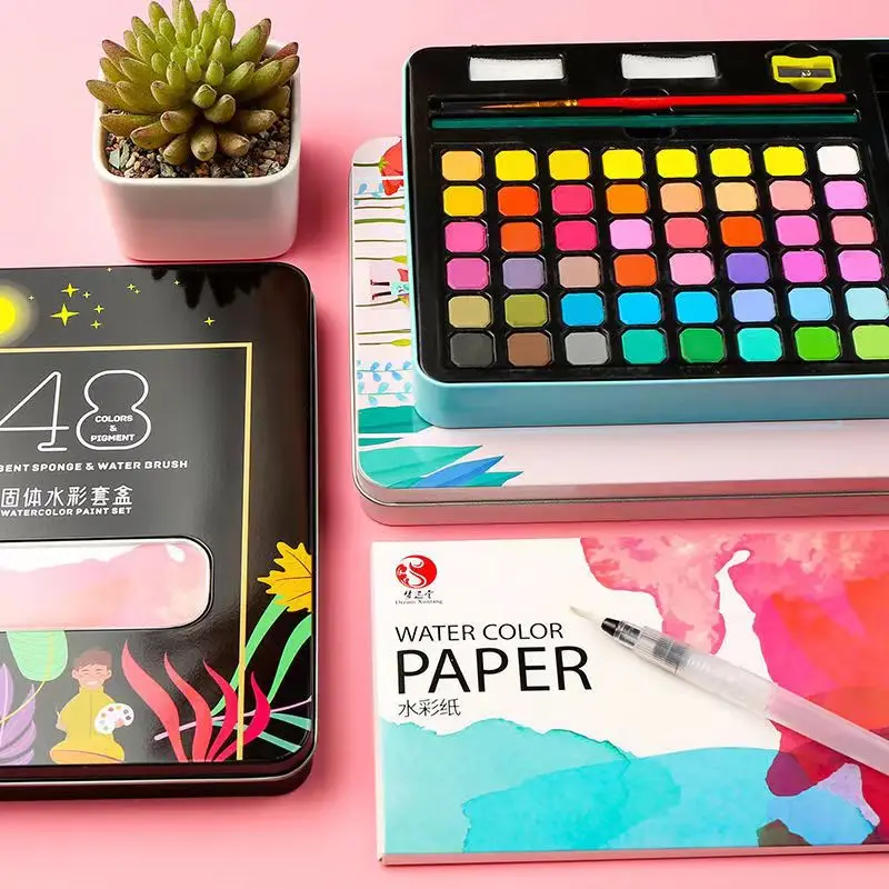 Wholesale 24/36/48 Colors Watercolor Paint Sets Solid Watercolour Paint Watercolor Pigment School Painting Drawing Art Supplies