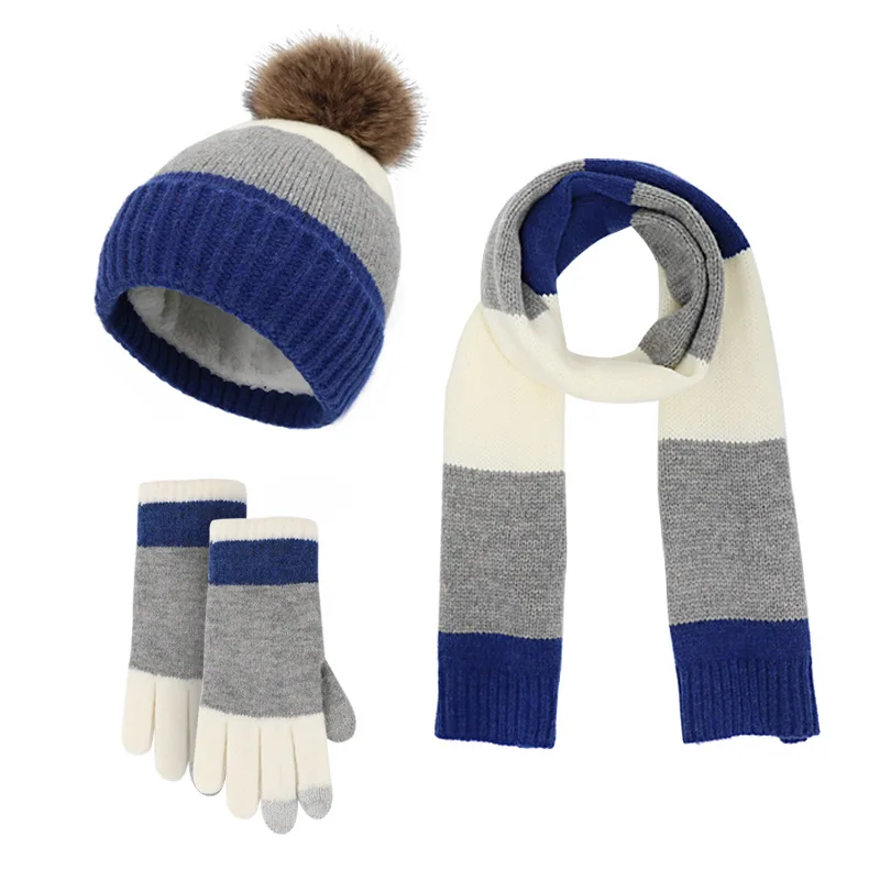 2025 Custom New Fashion Winter Beanie Hats Scarf Gloves Set for Children and Women